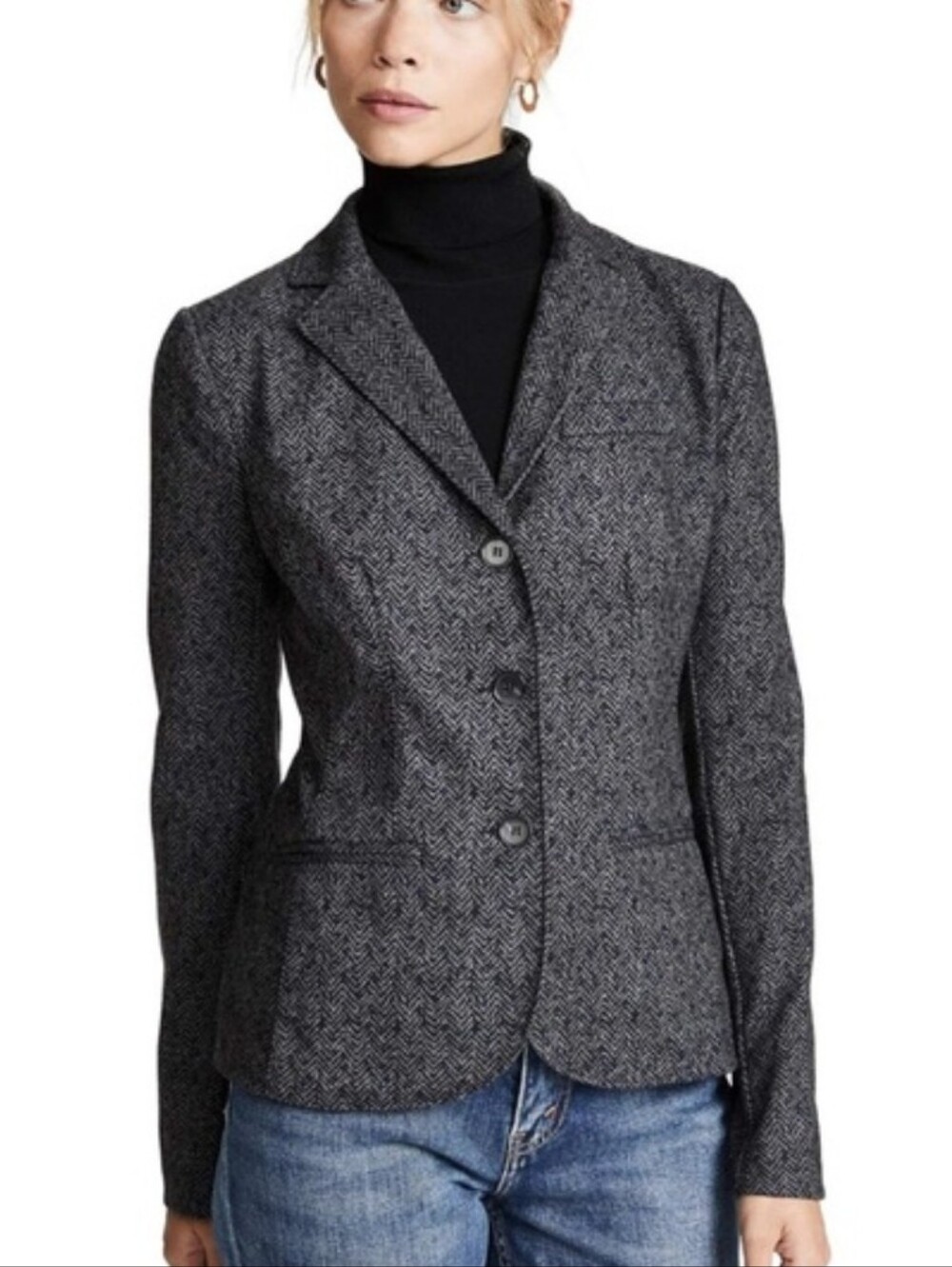Bailey 44 Black Op Brushed Herringbone Ponte Blazer Jacket XS Office Siren